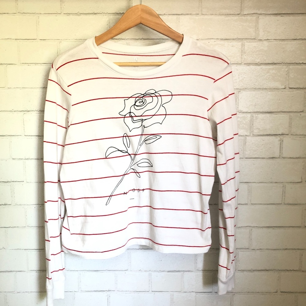 Red and White Striped Rose Drawing Shirt